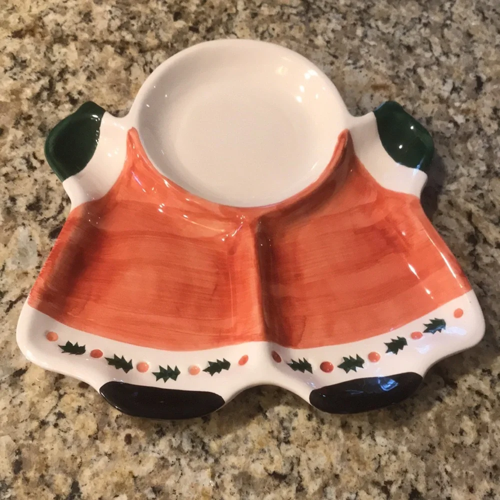 Vintage 1980's‎ Santa Chip & Dip Ceramic Divided Serving Platter